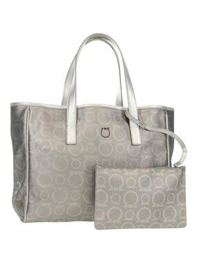 Salvatore Ferragamo Gancini Tote Bag Leather Silver